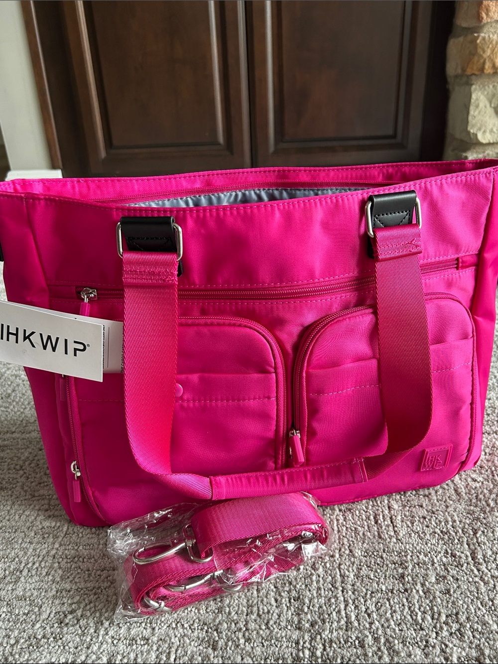 Bright Pink Women’s Tote Bag with Multiple Pockets -